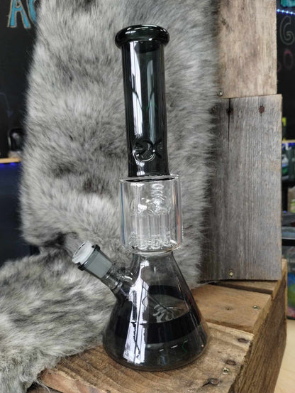 11" Large Chamber Black Water Pipe with Perc Beaker Style