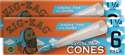 Zig-Zag “Above The Clouds” Pre-Rolled Cones - Limited Edition 1 1/4 Size with Custom Tips - Ultra-Thin Paper for Slow Burn - 1 Packs (6 Cones) in Crush-Proof Slide Box