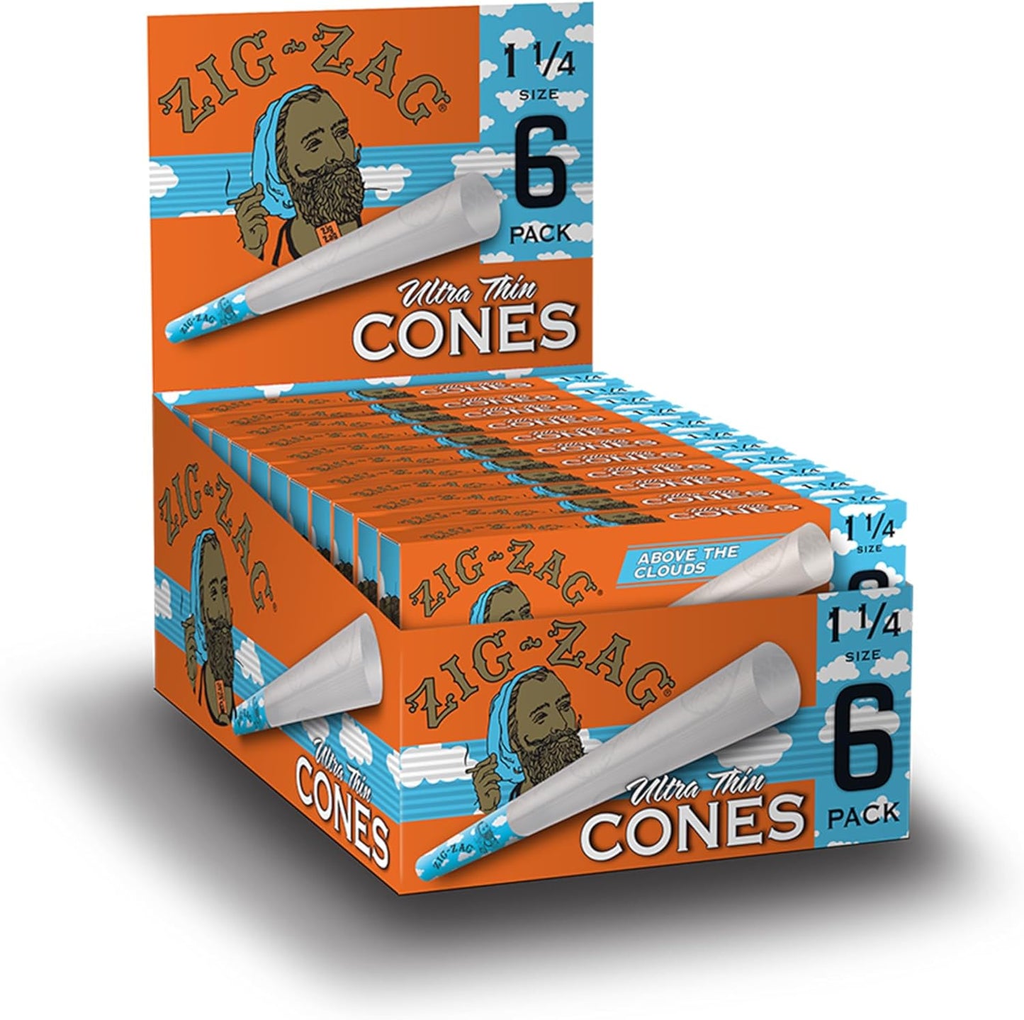 Zig-Zag “Above The Clouds” Pre-Rolled Cones - Limited Edition 1 1/4 Size with Custom Tips - Ultra-Thin Paper for Slow Burn - 1 Packs (6 Cones) in Crush-Proof Slide Box